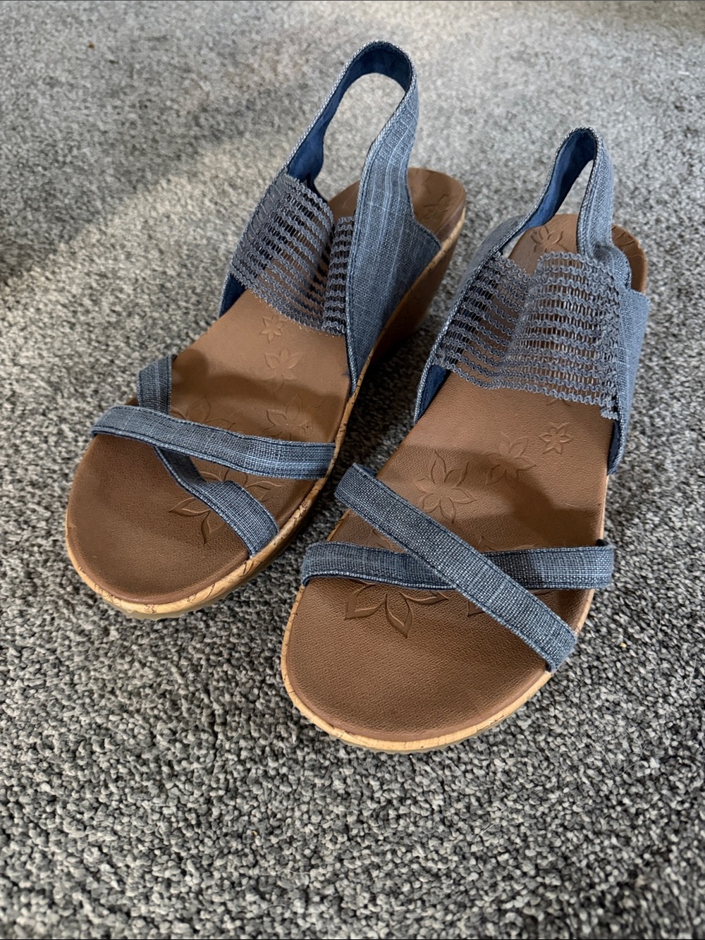 Skechers Denim Blue Elastic Strap Wedge Sandals